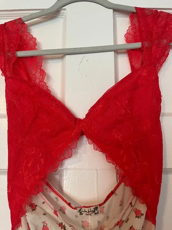 FREE PEOPLE SUDDENLY FINE FLORAL LACE SLIP MAXI DRESS SIDE SLIT NWT SZ XS - Picture 5 of 7